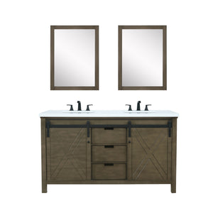 Lexora Marsyas LM342260DKCS000 60" Single Bathroom Vanity in Rustic Brown with White Quartz, White Rectangle Sink, With Mirrors and Faucets