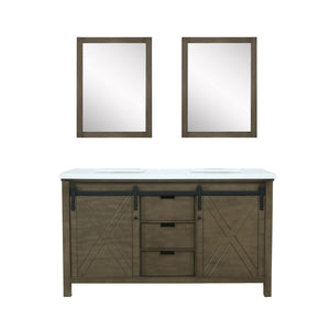 Lexora Marsyas LM342260DKCS000 60" Single Bathroom Vanity in Rustic Brown with White Quartz, White Rectangle Sink, with Mirrors