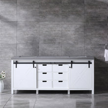 Load image into Gallery viewer, Lexora Marsyas LM342280DAAS000 80&quot; Single Bathroom Vanity in White with Grey Quartz, White Rectangle Sink, Rendered Front View