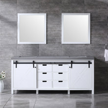 Load image into Gallery viewer, Lexora Marsyas LM342280DAAS000 80&quot; Single Bathroom Vanity in White with Grey Quartz, White Rectangle Sink, Rendered with Mirrors