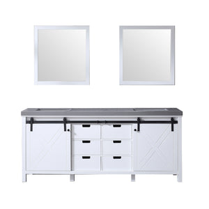 Lexora Marsyas LM342280DAAS000 80" Single Bathroom Vanity in White with Grey Quartz, White Rectangle Sink, with Mirrors