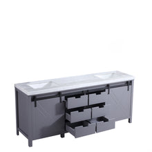 Load image into Gallery viewer, Lexora Marsyas LM342280DBBS000 80&quot; Single Bathroom Vanity in Dark Grey with White Carrara Marble, White Rectangle Sink, Open Drawers