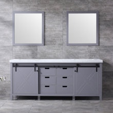Load image into Gallery viewer, Lexora Marsyas LM342280DBBS000 80&quot; Single Bathroom Vanity in Dark Grey with White Carrara Marble, White Rectangle Sink, Rendered with Mirrors
