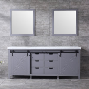 Lexora Marsyas LM342280DBBS000 80" Single Bathroom Vanity in Dark Grey with White Carrara Marble, White Rectangle Sink, Rendered with Mirrors