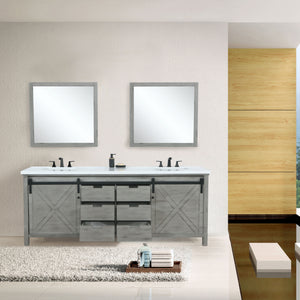 Lexora Marsyas LM342280DHCS000 80" Single Bathroom Vanity in Ash Grey with White Quartz, White Rectangle Sink, Rendered with Mirrors and Faucets