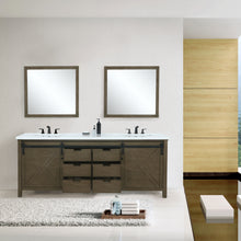 Load image into Gallery viewer, Lexora Marsyas LM342280DKCS000 80&quot; Single Bathroom Vanity in Rustic Brown with White Quartz, White Rectangle Sink, Rendered with Mirrors and Faucets