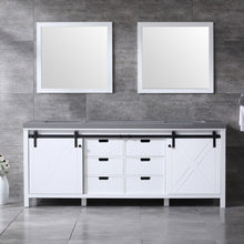 Load image into Gallery viewer, Lexora Marsyas LM342284DAAS000 84&quot; Double Bathroom Vanity in White with Grey Quartz, White Rectangle Sink, Rendered with Mirrors