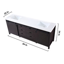 Load image into Gallery viewer, Lexora Marsyas LM342284DCCS000 84&quot; Double Bathroom Vanity in Brown with White Quartz, White Rectangle Sinks, Vanity Dimensions