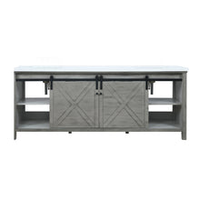 Load image into Gallery viewer, Lexora Marsyas LM342284DHCS000 84&quot; Double Bathroom Vanity in Ash Grey with White Quartz, White Rectangle Sinks, Slide Doors