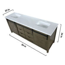 Load image into Gallery viewer, Lexora Marsyas LM342284DKCS000 84&quot; Double Bathroom Vanity in Rustic Brown with White Quartz, White Rectangle Sinks, Vanity Dimensions