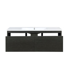 Load image into Gallery viewer, Lexora Sant LS48SRAIS000 48&quot; Single Wall Mounted Bathroom Vanity in Iron Charcoal and Acrylic Top, Integrated Rectangle Sink, Open Drawers Front View
