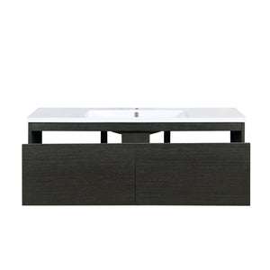 Lexora Sant LS48SRAIS000 48" Single Wall Mounted Bathroom Vanity in Iron Charcoal and Acrylic Top, Integrated Rectangle Sink, Open Drawers Front View