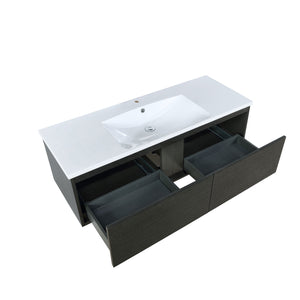 Lexora Sant LS48SRAIS000 48" Single Wall Mounted Bathroom Vanity in Iron Charcoal and Acrylic Top, Integrated Rectangle Sink, Open Drawers