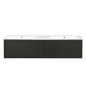 Lexora Sant LS60DRAIS000 60" Double Wall Mounted Bathroom Vanity in Iron Charcoal and Acrylic Top, Integrated Rectangle Sinks, Front View