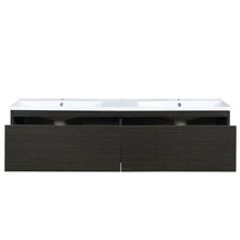 Load image into Gallery viewer, Lexora Sant LS60DRAIS000 60&quot; Double Wall Mounted Bathroom Vanity in Iron Charcoal and Acrylic Top, Integrated Rectangle Sinks, Open Drawers Front View