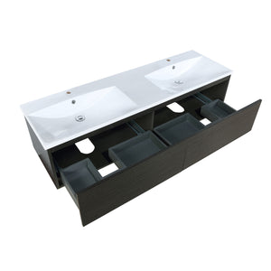 Lexora Sant LS60DRAIS000 60" Double Wall Mounted Bathroom Vanity in Iron Charcoal and Acrylic Top, Integrated Rectangle Sinks, Open Drawers