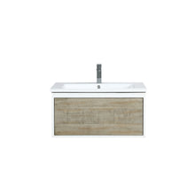 Load image into Gallery viewer, Lexora Scopi LSC30SRAOS000 30&quot; Single Wall Mounted Bathroom Vanity in Rustic Acacia and Acrylic Top, Integrated Rectangle Sink, with Faucet