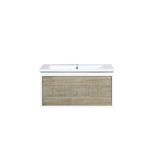 Lexora Scopi LSC30SRAOS000 30" Single Wall Mounted Bathroom Vanity in Rustic Acacia and Acrylic Top, Integrated Rectangle Sink, Front View