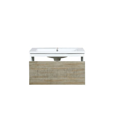Load image into Gallery viewer, Lexora Scopi LSC30SRAOS000 30&quot; Single Wall Mounted Bathroom Vanity in Rustic Acacia and Acrylic Top, Integrated Rectangle Sink, Open Drawer Front View