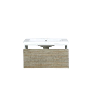 Lexora Scopi LSC30SRAOS000 30" Single Wall Mounted Bathroom Vanity in Rustic Acacia and Acrylic Top, Integrated Rectangle Sink, Open Drawer Front View