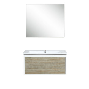 Lexora Scopi LSC30SRAOS000 30" Single Wall Mounted Bathroom Vanity in Rustic Acacia and Acrylic Top, Integrated Rectangle Sink, with Mirror