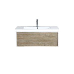 Lexora Scopi LSC36SRAOS000 36" Single Wall Mounted Bathroom Vanity in Rustic Acacia and Acrylic Top, Integrated Rectangle Sink, with Faucet