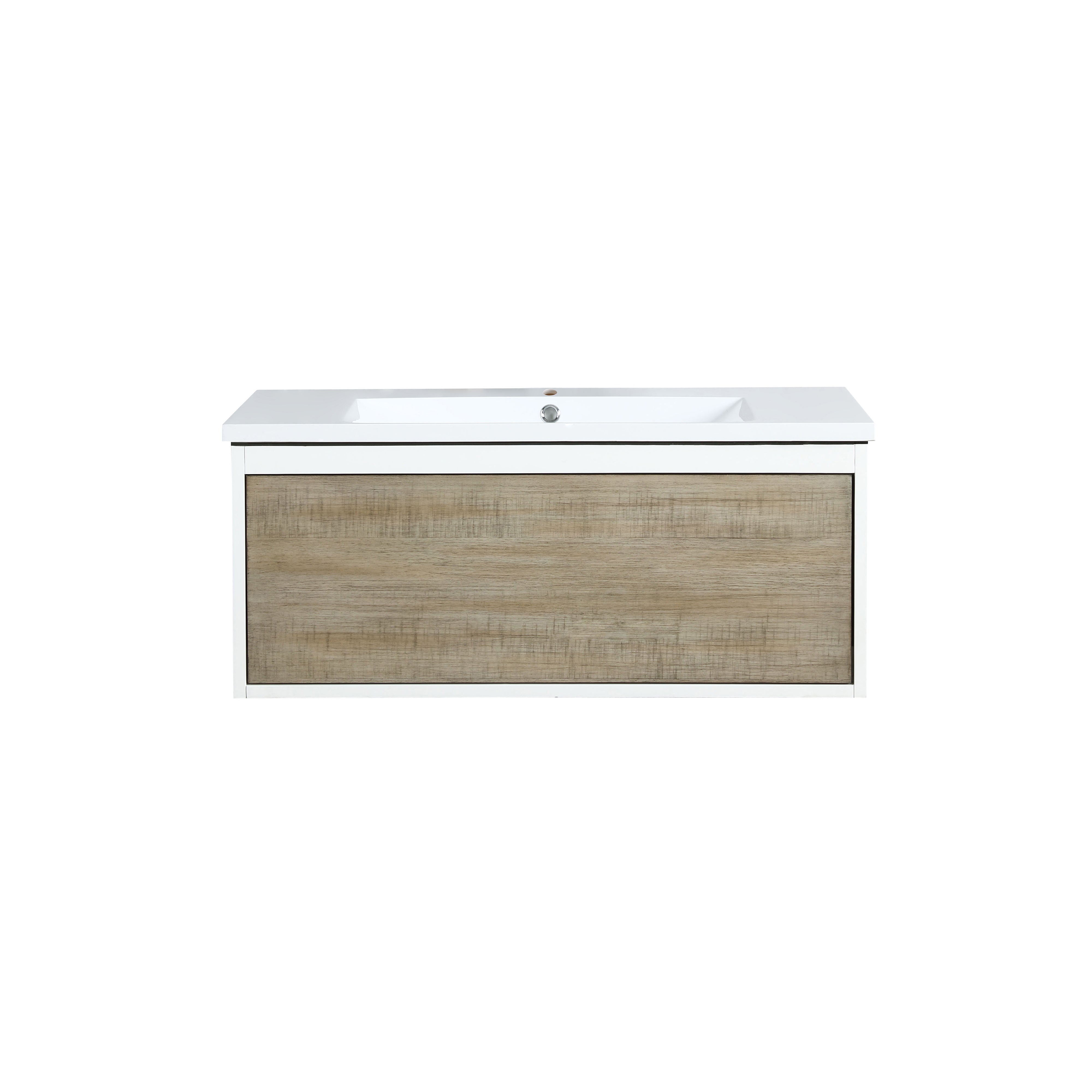 Lexora Scopi LSC36SRAOS000 36" Single Wall Mounted Bathroom Vanity in Rustic Acacia and Acrylic Top, Integrated Rectangle Sink, Front View