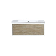 Load image into Gallery viewer, Lexora Scopi LSC36SRAOS000 36&quot; Single Wall Mounted Bathroom Vanity in Rustic Acacia and Acrylic Top, Integrated Rectangle Sink, Front View