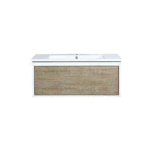 Lexora Scopi LSC36SRAOS000 36" Single Wall Mounted Bathroom Vanity in Rustic Acacia and Acrylic Top, Integrated Rectangle Sink, Front View