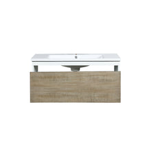Load image into Gallery viewer, Lexora Scopi LSC36SRAOS000 36&quot; Single Wall Mounted Bathroom Vanity in Rustic Acacia and Acrylic Top, Integrated Rectangle Sink, Open Drawer Front View