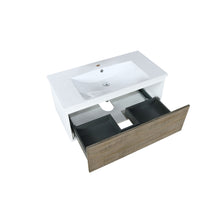 Load image into Gallery viewer, Lexora Scopi LSC36SRAOS000 36&quot; Single Wall Mounted Bathroom Vanity in Rustic Acacia and Acrylic Top, Integrated Rectangle Sink, Open Drawer