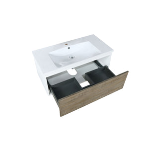 Lexora Scopi LSC36SRAOS000 36" Single Wall Mounted Bathroom Vanity in Rustic Acacia and Acrylic Top, Integrated Rectangle Sink, Open Drawer