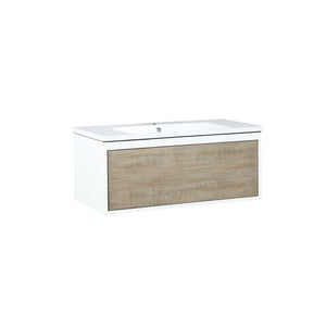 Lexora Scopi LSC36SRAOS000 36" Single Wall Mounted Bathroom Vanity in Rustic Acacia and Acrylic Top, Integrated Rectangle Sink, Angled View