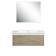 Load image into Gallery viewer, Lexora Scopi LSC36SRAOS000 36&quot; Single Wall Mounted Bathroom Vanity in Rustic Acacia and Acrylic Top, Integrated Rectangle Sink, with Mirror