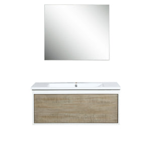 Lexora Scopi LSC36SRAOS000 36" Single Wall Mounted Bathroom Vanity in Rustic Acacia and Acrylic Top, Integrated Rectangle Sink, with Mirror