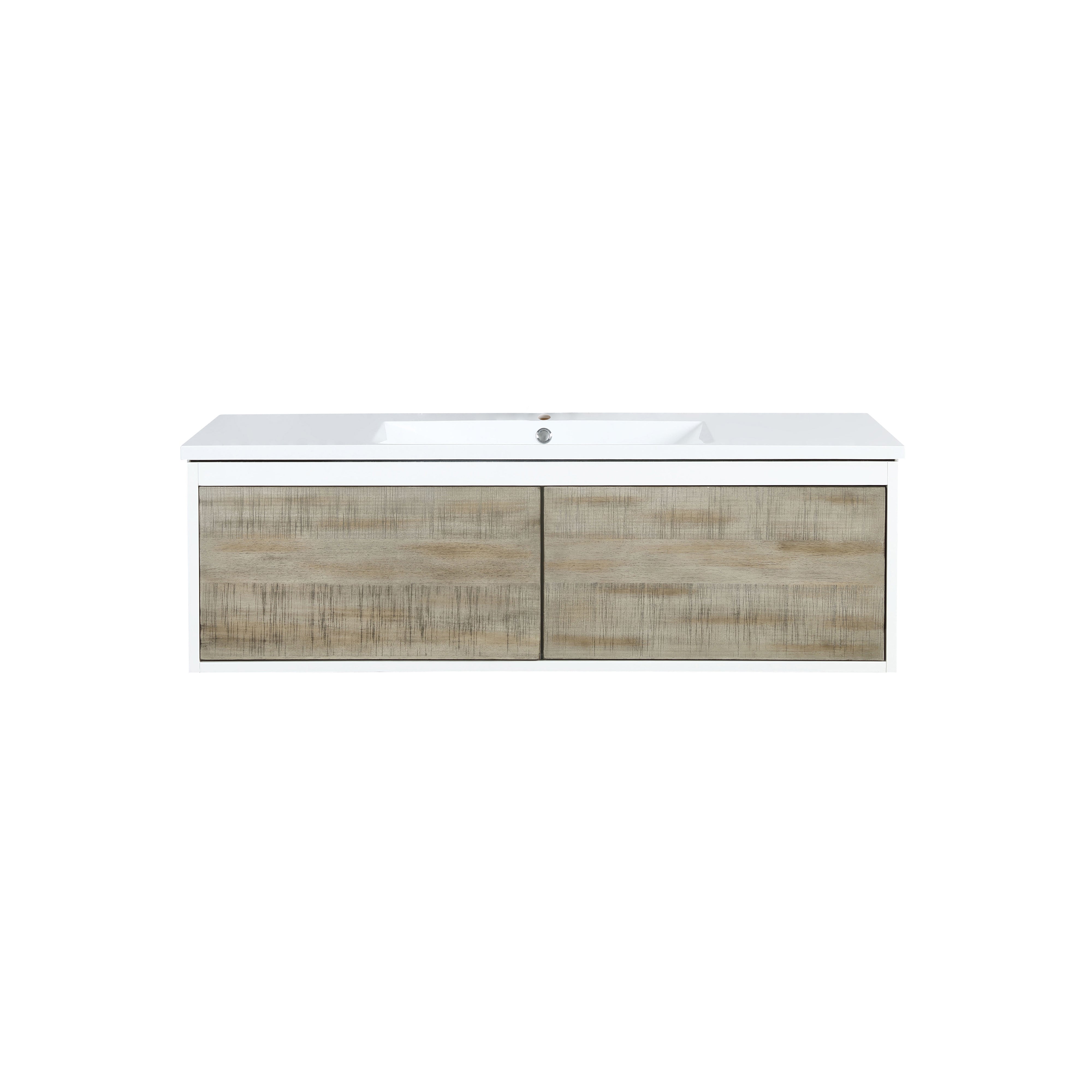 Lexora Scopi LSC48SRAOS000 48" Single Wall Mounted Bathroom Vanity in Rustic Acacia and Acrylic Top, Integrated Rectangle Sink, Front View