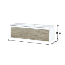 Load image into Gallery viewer, Lexora Scopi LSC48SRAOS000 48&quot; Single Wall Mounted Bathroom Vanity in Rustic Acacia and Acrylic Top, Integrated Rectangle Sink, Dimensions