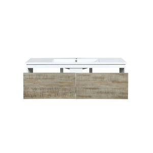 Lexora Scopi LSC48SRAOS000 48" Single Wall Mounted Bathroom Vanity in Rustic Acacia and Acrylic Top, Integrated Rectangle Sink, Open Drawers Front View