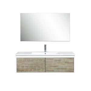 Lexora Scopi LSC48SRAOS000 48" Single Wall Mounted Bathroom Vanity in Rustic Acacia and Acrylic Top, Integrated Rectangle Sink, with Mirror and Faucet