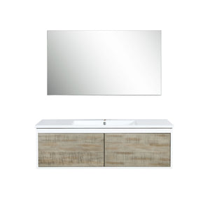Lexora Scopi LSC48SRAOS000 48" Single Wall Mounted Bathroom Vanity in Rustic Acacia and Acrylic Top, Integrated Rectangle Sink, with Mirror