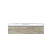 Load image into Gallery viewer, Lexora Scopi LSC60DRAOS000 60&quot; Double Wall Mounted Bathroom Vanity in Rustic Acacia and Acrylic Top, Integrated Rectangle Sinks, Front View