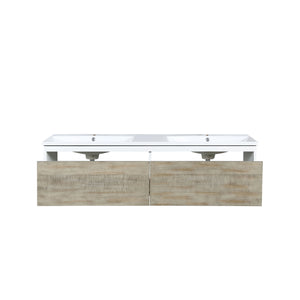 Lexora Scopi LSC60DRAOS000 60" Double Wall Mounted Bathroom Vanity in Rustic Acacia and Acrylic Top, Integrated Rectangle Sinks, Open Drawers Front View