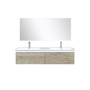 Lexora Scopi LSC60DRAOS000 60" Double Wall Mounted Bathroom Vanity in Rustic Acacia and Acrylic Top, Integrated Rectangle Sinks, with Mirror and Faucets