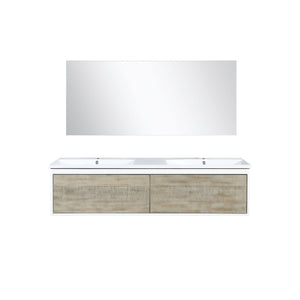 Lexora Scopi LSC60DRAOS000 60" Double Wall Mounted Bathroom Vanity in Rustic Acacia and Acrylic Top, Integrated Rectangle Sinks, with Mirror