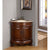 SILKROAD EXCLUSIVE LTP-0126B-T-UWC-32 32" Single Bathroom Corner Vanity in Cherry with Travertine, White Oval Sink, Front View