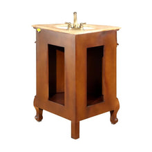 Load image into Gallery viewer, SILKROAD EXCLUSIVE LTP-0126B-T-UWC-32 32&quot; Single Bathroom Corner Vanity in Cherry with Travertine, White Oval Sink, Back View