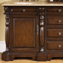 Load image into Gallery viewer, SILKROAD EXCLUSIVE LTP-0176-T-UIC-72 72&quot; Double Bathroom Vanity in Dark Chestnut with Travertine, Ivory Oval Sinks, Door and Drawers Closeup