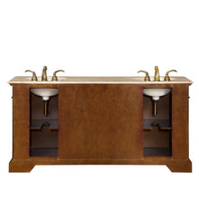 Load image into Gallery viewer, SILKROAD EXCLUSIVE LTP-0176-T-UIC-72 72&quot; Double Bathroom Vanity in Dark Chestnut with Travertine, Ivory Oval Sinks, Back View