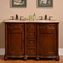 Load image into Gallery viewer, SILKROAD EXCLUSIVE LTR-0180-T-UWC-52 52&quot; Double Bathroom Vanity in English Chestnut with Travertine, White Oval Sinks, Front View