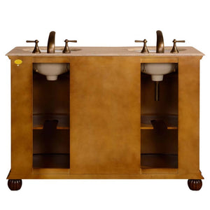 SILKROAD EXCLUSIVE LTR-0180-T-UWC-52 52" Double Bathroom Vanity in English Chestnut with Travertine, White Oval Sinks, Back View